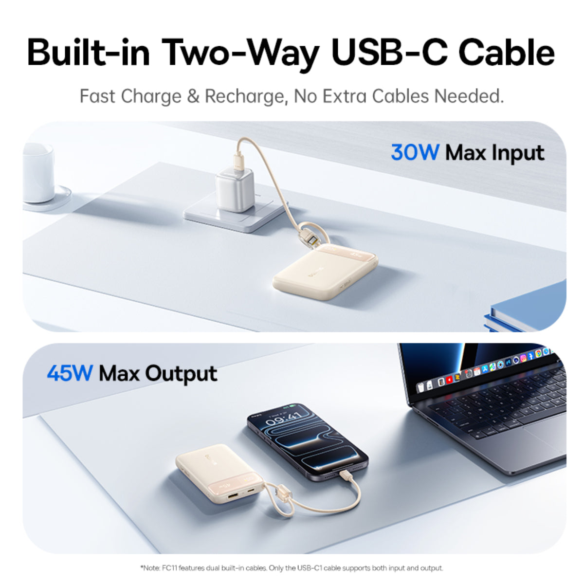 Baseus EnerFill FC11 Power Bank with Dual Built-in USB-C Cables 10000mAh 45W - Image 7