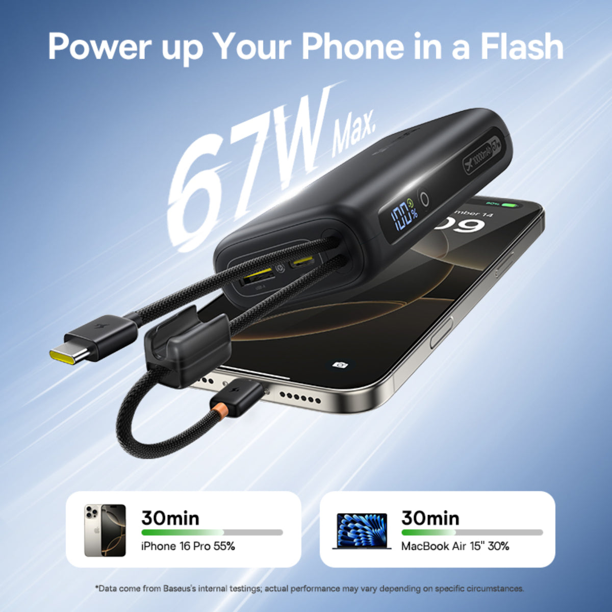 Baseus EnerFill FC41 Power Bank with Dual Built-in Cables 10000mAh 67W - Image 6