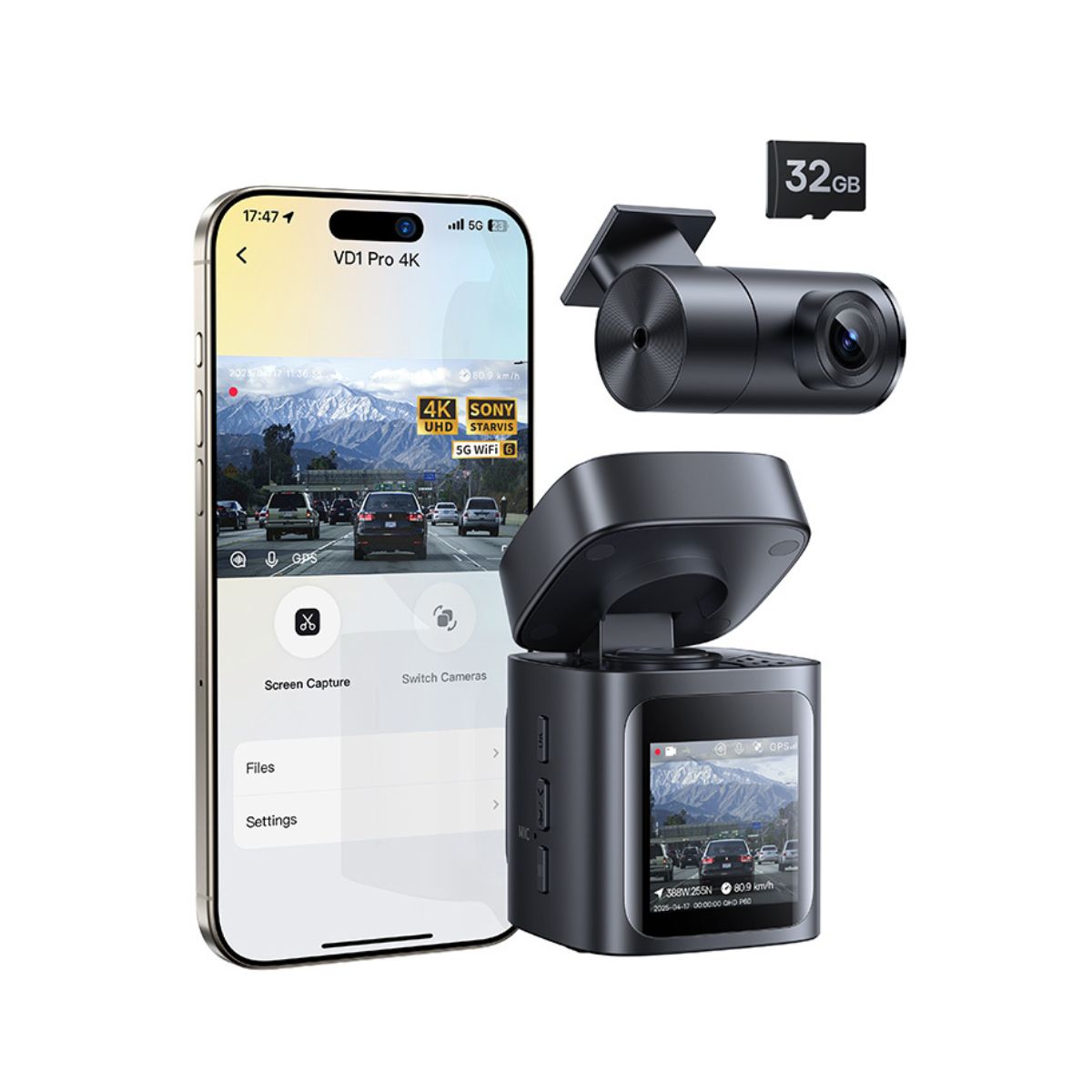 Baseus PrimeTrip VD1 Pro Dash Cam Lithium Battery 4K+1080p - Image 3